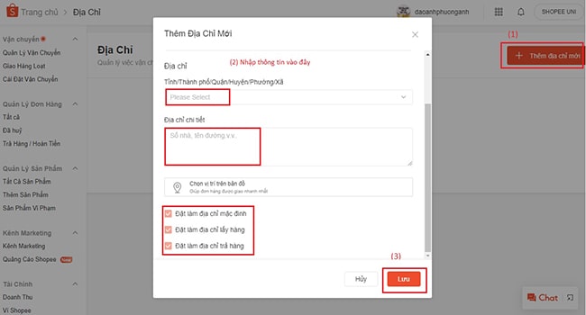 Nhập địa chỉ shop